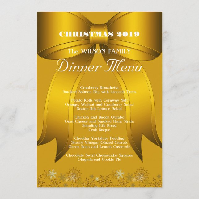 Menu Personalizado de Natal com Jantar em Dourado (Frente)