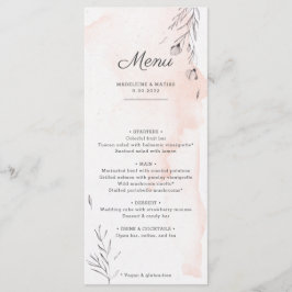 Menu Pêssego e cardápio romântico botânico da cinza