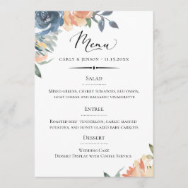 Menu Pêssego Elegante e Casamento Botânico Azul