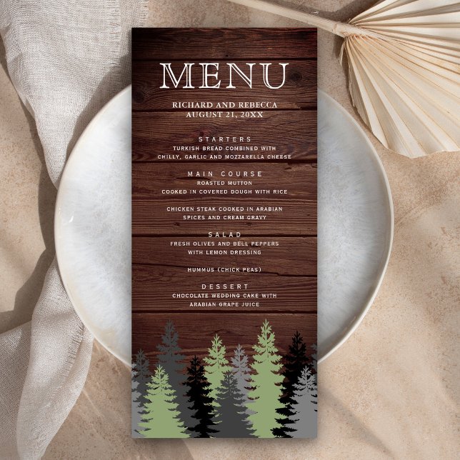 Menu Pinheiros de Madeira Rústica Casamento de Inverno (Criador carregado)