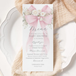 Menu Pink Bow Elegant Baby Shower