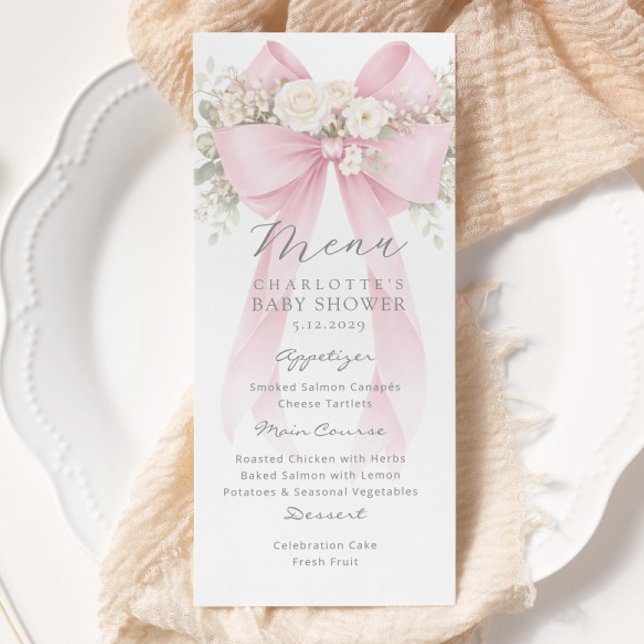 Menu Pink Bow Elegant Baby Shower (Criador carregado)