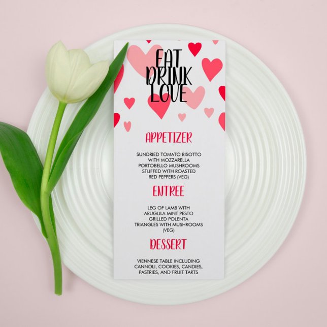 Menu Pink Eat Drink Love Valentine's Day Dinner Party (Criador carregado)