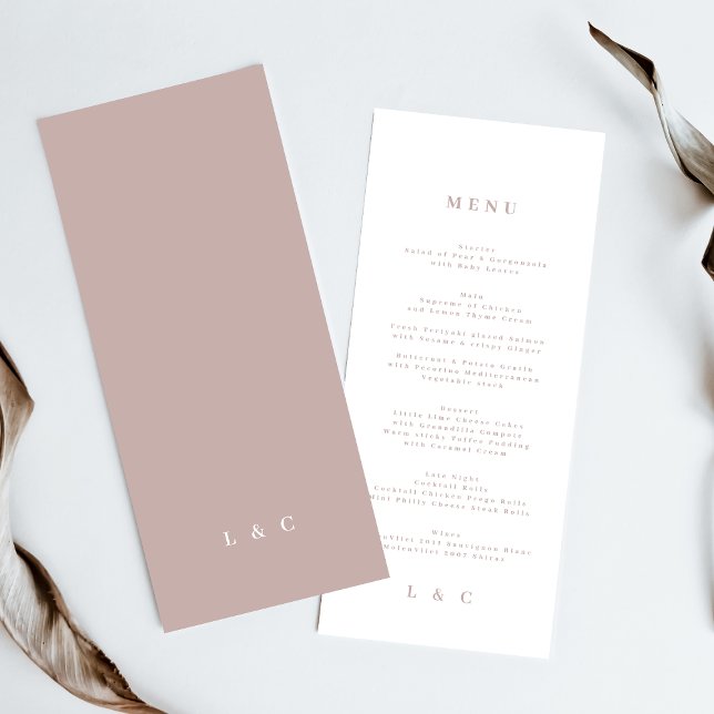 Menu Pink Elegant Simple Taupe White Monogram (Criador carregado)