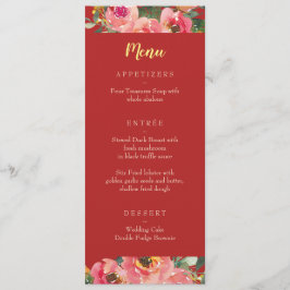 Menu Pink floral vermelho casamento chinês