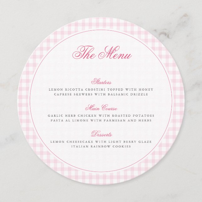 Menu Pink Gingham Teddy Bear Neutral Baby Shower (Frente)