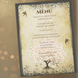 Menu Pink Heart Leaf Tree Weding
