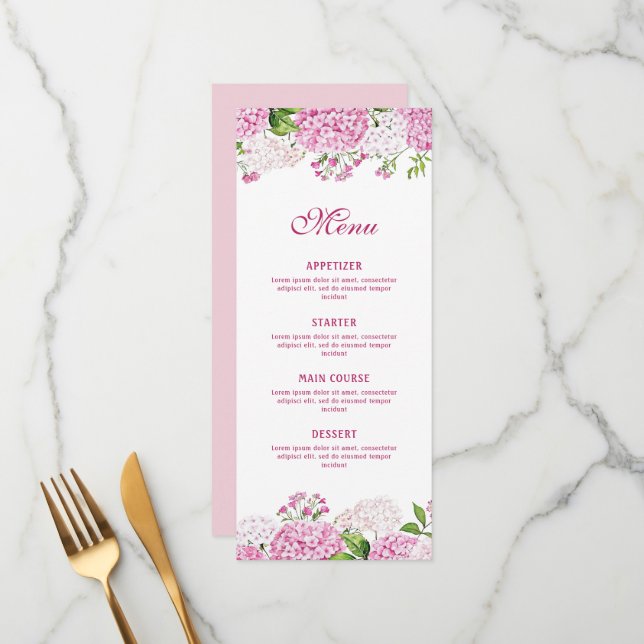 Menu Pink Hydrangea Classic (Frente/Verso In Situ)