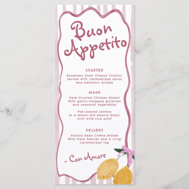 Menu Pink Lemon Girls Baby Shower  (Frente)