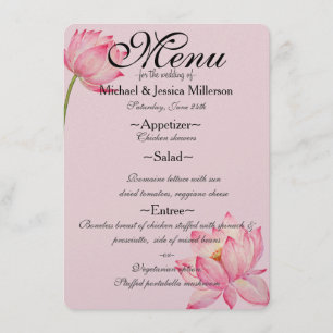 Menu Pink Lotus Flower Wedding