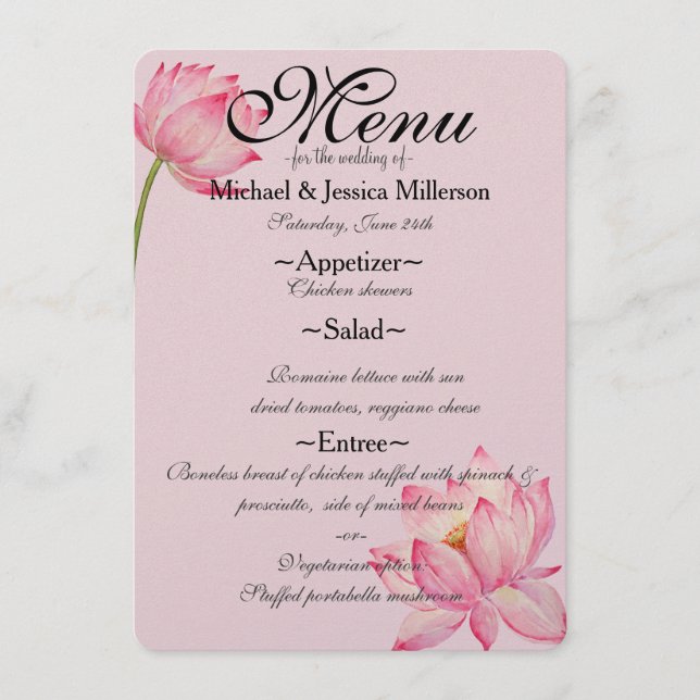 Menu Pink Lotus Flower Wedding (Frente)