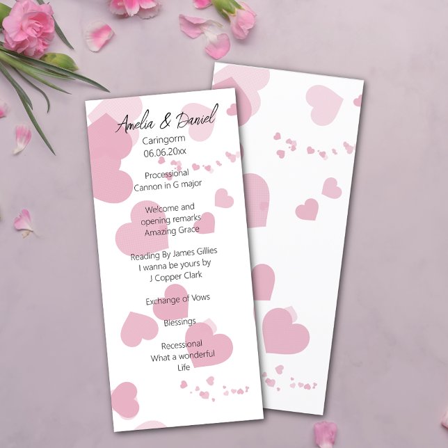 Menu Pink Love Heart Ceremony Program (Criador carregado)