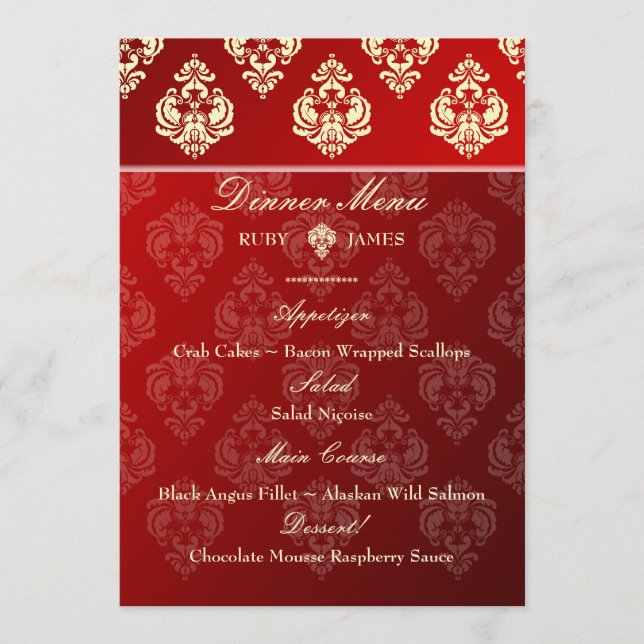 Menu PixDezines Rossellini Damask, Ivory + Red Velvet (Frente)