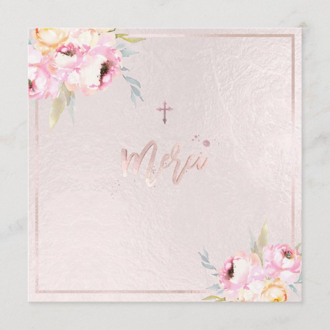 Menu PixDezines Watercolor Peonies Baptême Merci (Frente)