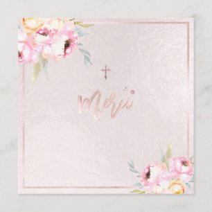 Menu PixDezines Watercolor Peonies Baptême Merci