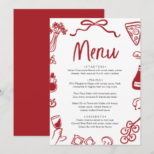 Menu Pizza Whimsical Italiana De Mão Vermelha Vinho