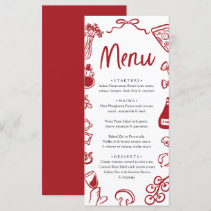 Menu Pizza Whimsical Italiana De Mão Vermelha Vinho