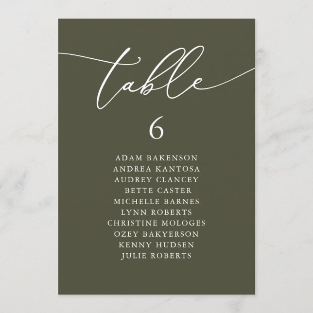 Menu Placa de Mesa do Gráfico de Convidados Românticos  (Frente)