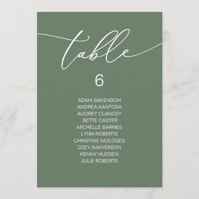 Menu Placa de Mesa do Gráfico de Convidados Românticos  (Frente)