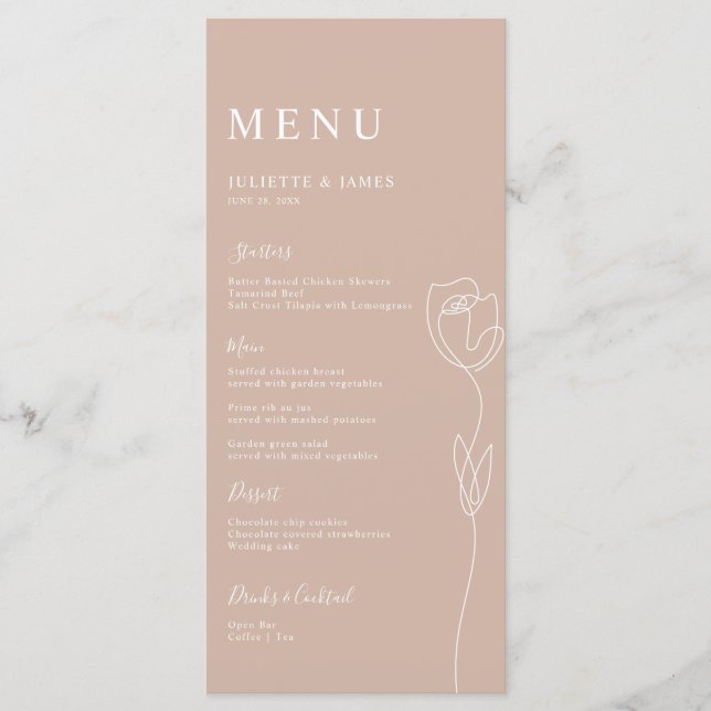 Menu Placa de Rosa de Linha Whimsical (Frente)