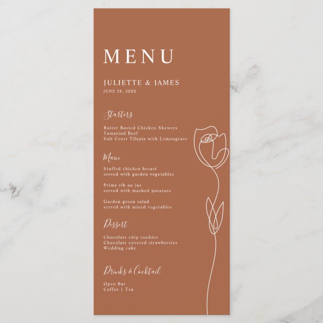 Menu Placa de Rosa de Linha Whimsical (Frente)