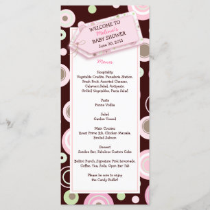 Menu Placa do Chá de fraldas de Pontos Rosa Feliz