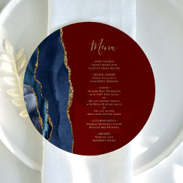 Menu Placa Redonda de Casamento em Azul Naval Ágata Bur