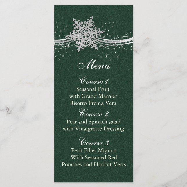 Menu placas de Casamento no inverno Silver Snowflakes (Frente)
