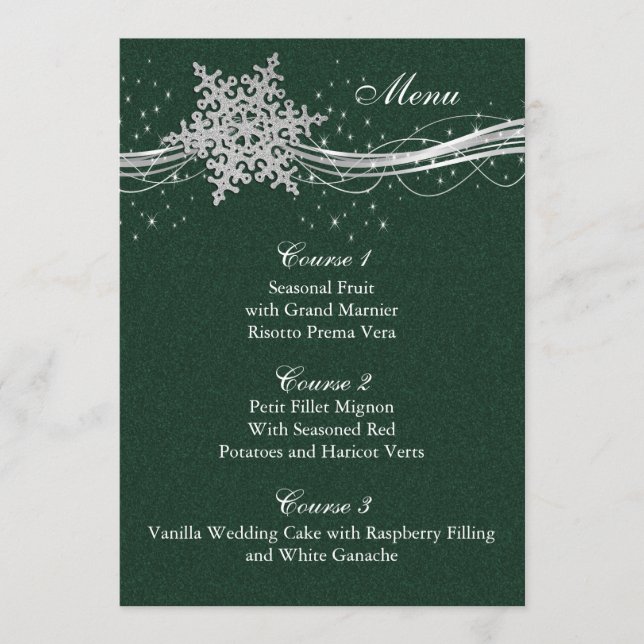 Menu placas de Casamento no inverno Silver Snowflakes (Frente)