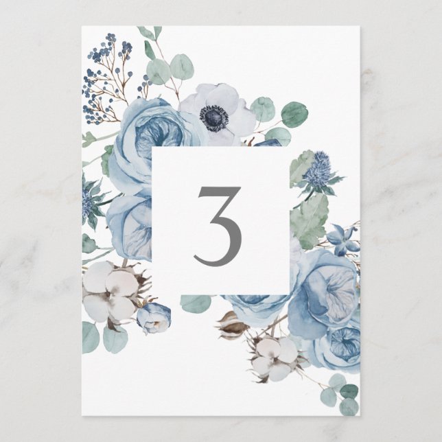 Menu Placas de Mesa com Rosas Florais Misty Blues Anemo (Frente)