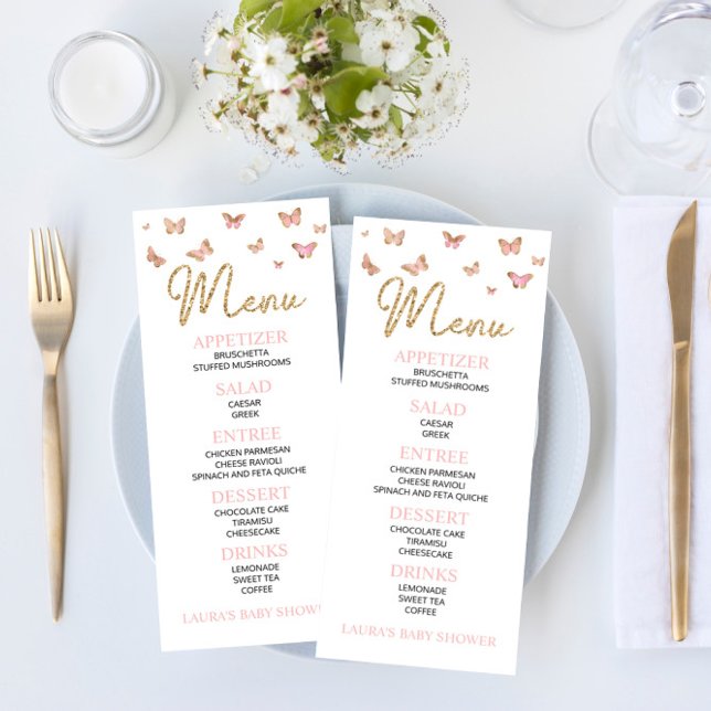 Menu Plana do Chá de fraldas de Borboleta Rosa (Criador carregado)