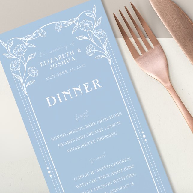 Menu Plana Dusty Blue Floral Wedding (Criador carregado)