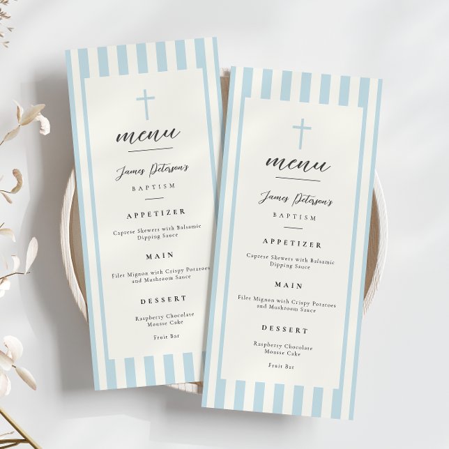 Menu Plano Baptism Blue Strips (Criador carregado)