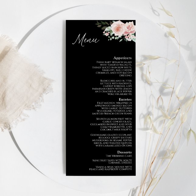 Menu Plano Blush Floral Black Wedding (Criador carregado)