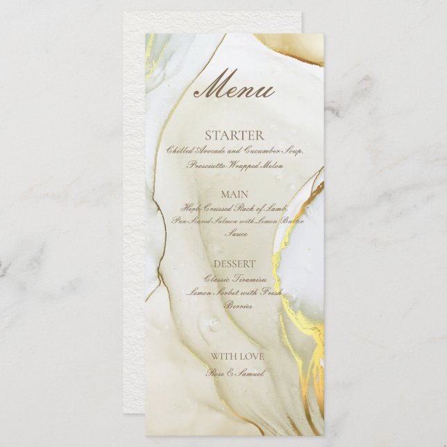 Menu Plano Branco Feito à Mão com Tinta Alcoólica  (Frente/Verso)