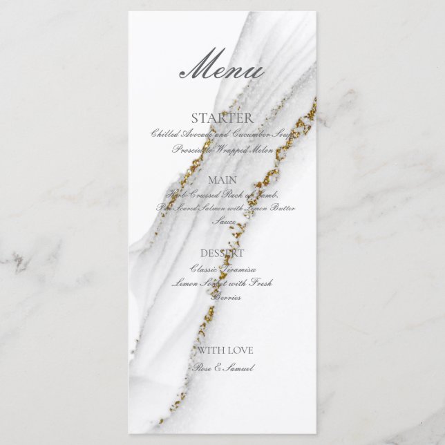 Menu Plano Branco Feito à Mão com Tinta Alcoólica (Frente)