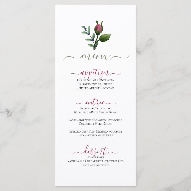 Menu plano Classy Mínimo Rosa Bud Design (Frente)