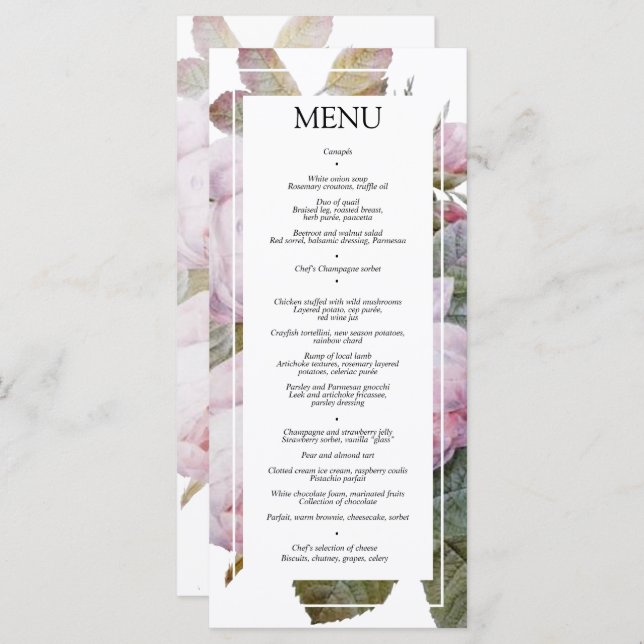Menu plano da Recepção de casamento francesa Vinta (Frente/Verso)