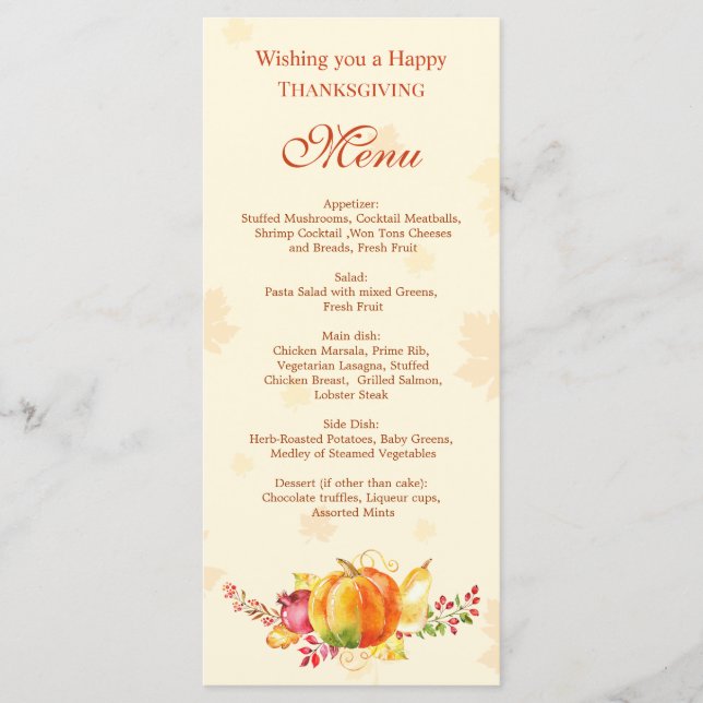 Menu Plano de Ação de Graças do Autumn Vegetables  (Frente)