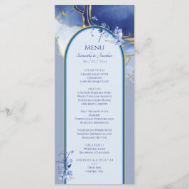 Menu Plano de Casamento Azul de Mármore Moderno