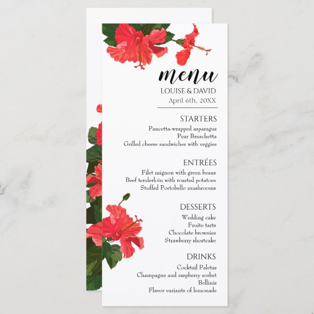 Menu Plano de Casamento com Flor de Hibiscus (Frente/Verso)