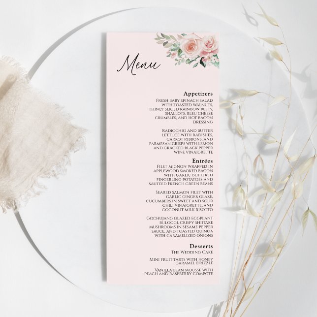 Menu Plano de Casamento Cor-de-Rosa Blush (Criador carregado)