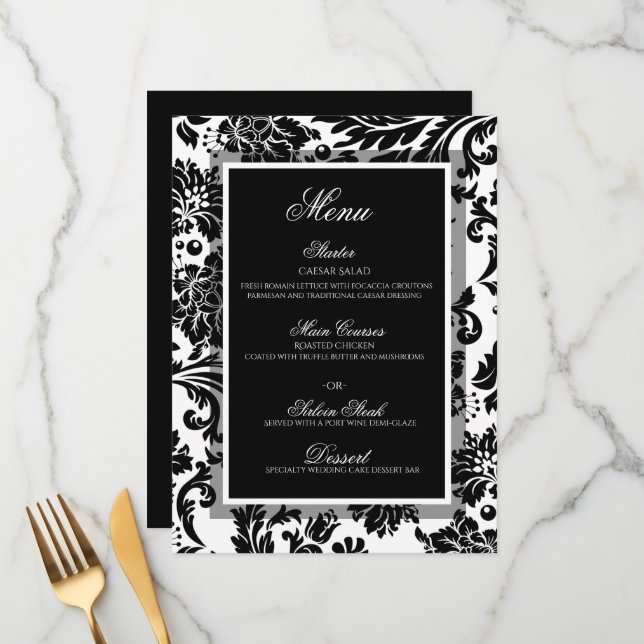 Menu plano de casamento de cor damasco branca e ne (Frente/Verso In Situ)