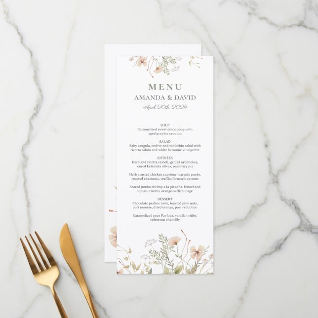 Menu Plano de Casamento de Floresta de Berguela (Frente/Verso In Situ)