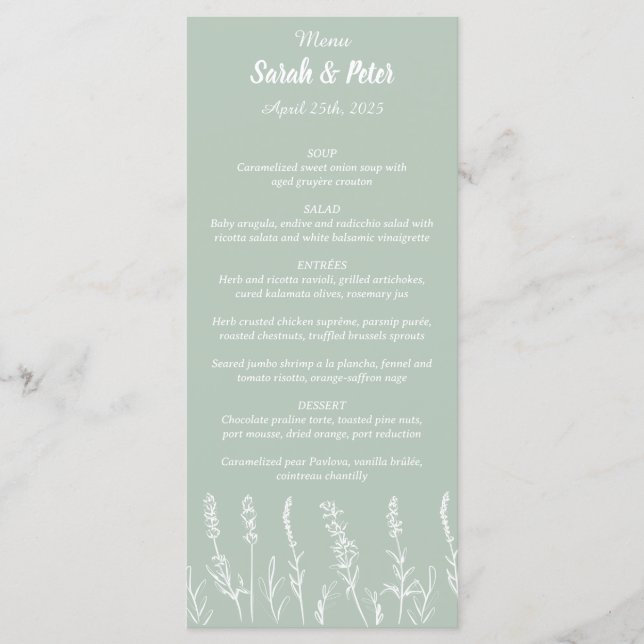 Menu Plano de Casamento de Lavanda Selvagem (Frente)