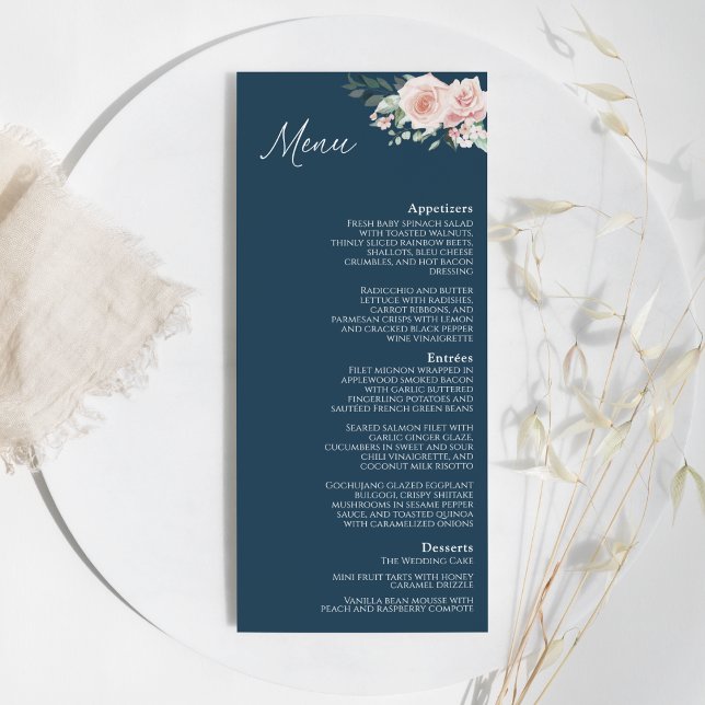 Menu Plano de Casamento do Marinho Floral Blush (Criador carregado)