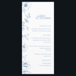 Menu Plano de Casamento Floral Azul Elegante<br><div class="desc">Cardápio de casamento azul empoeirado.</div>