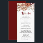 Menu Plano de Casamento Floral de Autumn Burgundy<br><div class="desc">Um lindo cartão de cardápio de outono de outono. Personalize-o com o seu menu de casamento e nomes e data. Projetado para você pelo Blackberry Boulevard.</div>