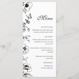 Menu Plano de Casamento Floral Preto e Branco Eleg