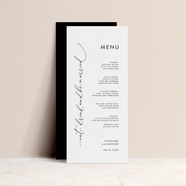 Menu Plano de Casamento Preto e Branco Minimalista (Criador carregado)